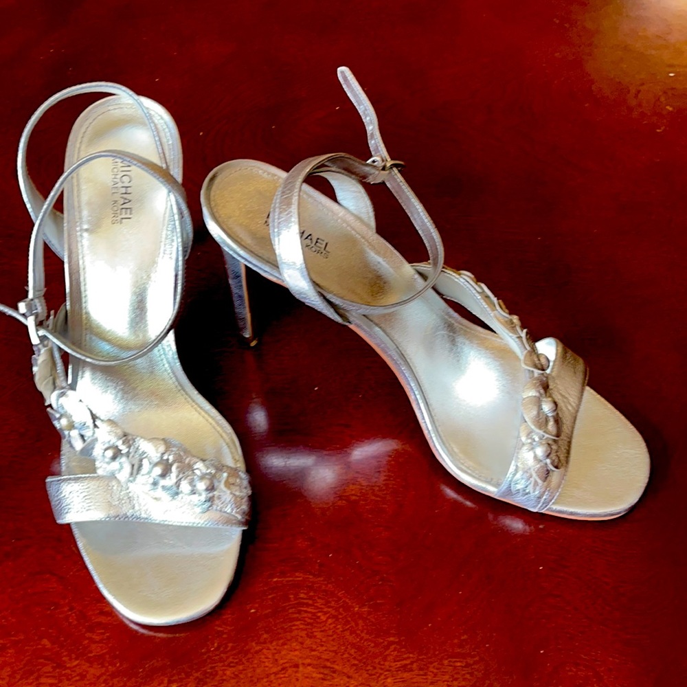 Michael Kors Silver Metallic Heels 8.5